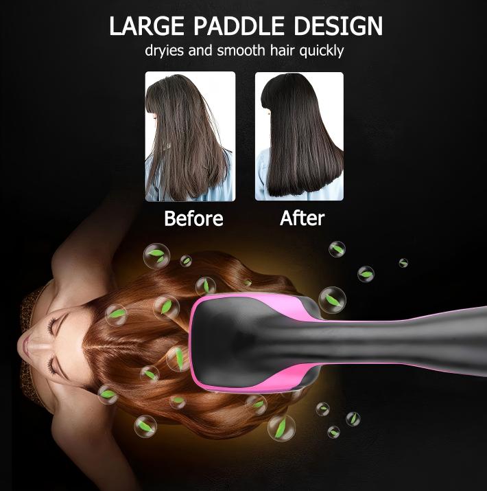 2 in 1 Hair Dryer Brush & Straightener Brush, Hair Dryer and Styler, Negative Ion Blow Dryer Brush, Hot Air Brush Detangles, Dries, Smooths, Reduce Frizz & Static