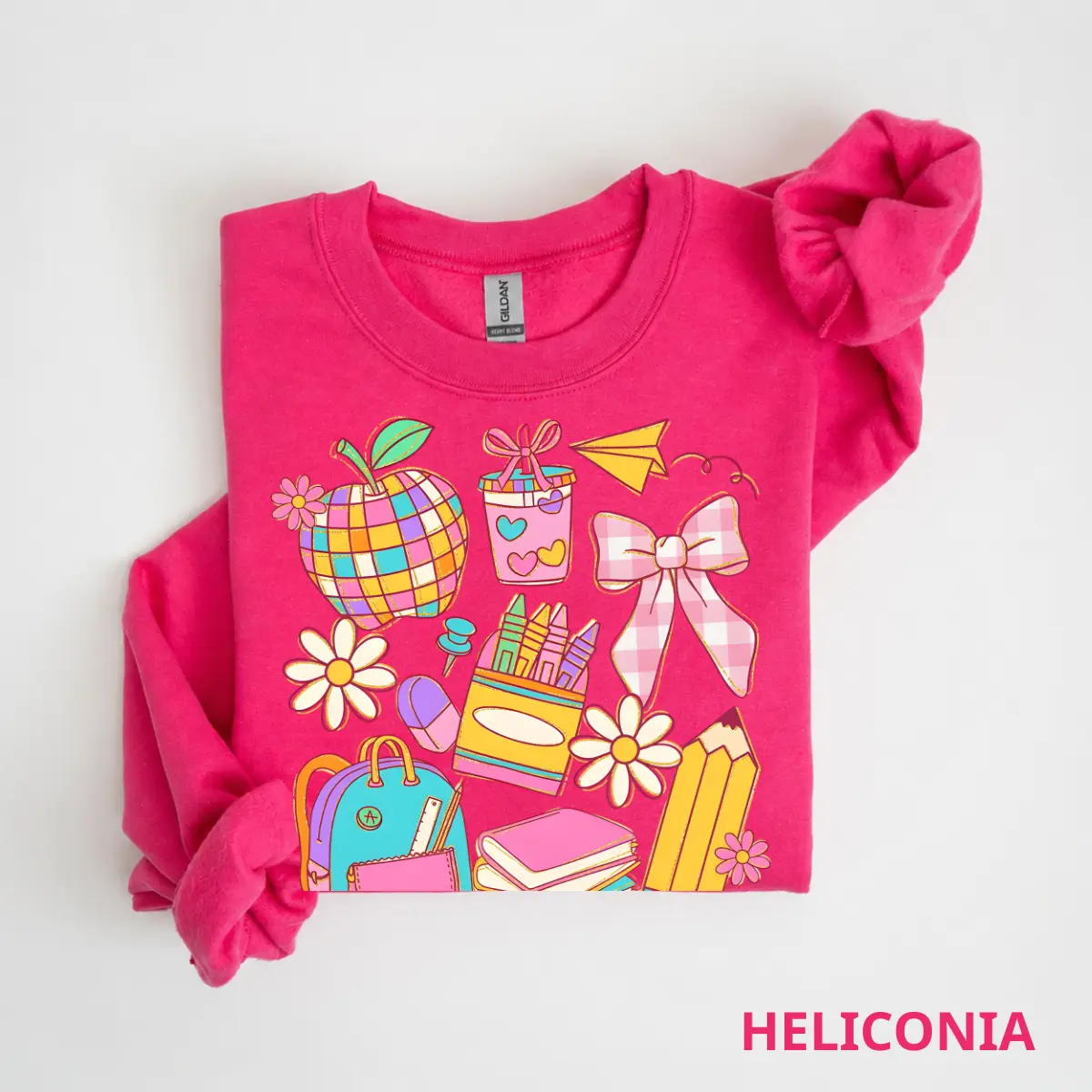 Preppy Teacher Coquette Sweatshirt Back to School Shirt Cute Pink Bow Teacher First Day of School Gift Teach Love Inspire Crewneck Pullover Women Aesthetic School Graphic Tee