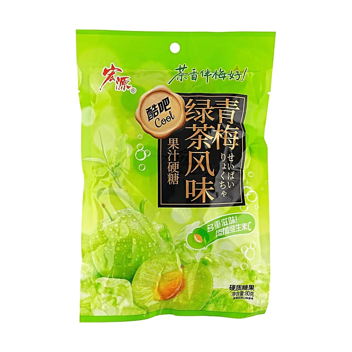 HONGYUAN Green Plum Green Tea Hard Candy with Vitamin C - 80g Refreshing Fruit Flavor