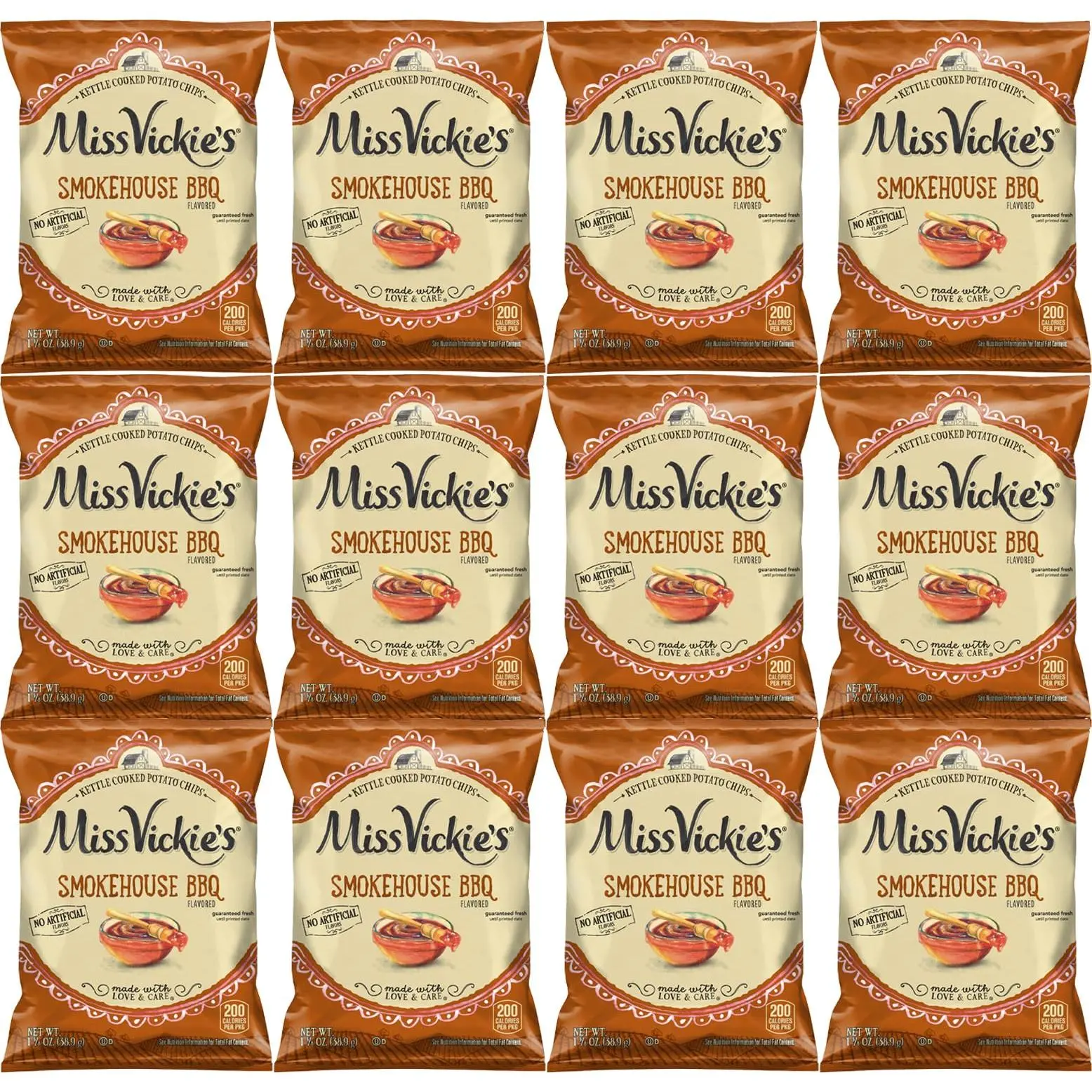 Miss Vickie's Smokehouse BBQ Potato Chips, 1.375 Oz Bags, Pack of 12, Bundled by Shoppyway Snack Crunchy Sweet Tangy Crispy