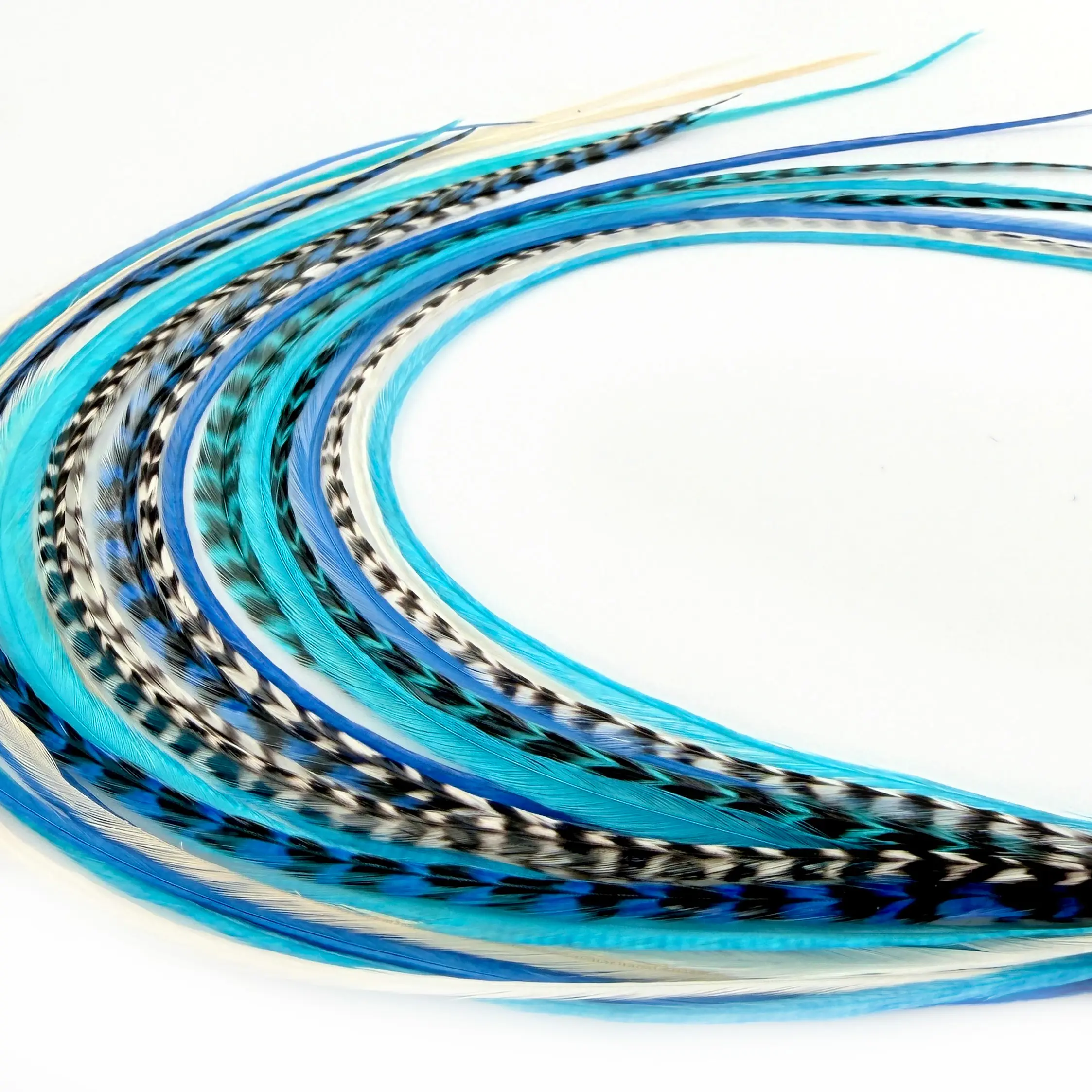 Real Natural Turquoise, Dark Blue & Grizzly Color Feather Hair Extensions Clip-In DIY Kit (21 Pc) | 9”-14” length | Boho Festival + Western Cowgirl Hair | Heat Safe, No Damage, Salon Quality