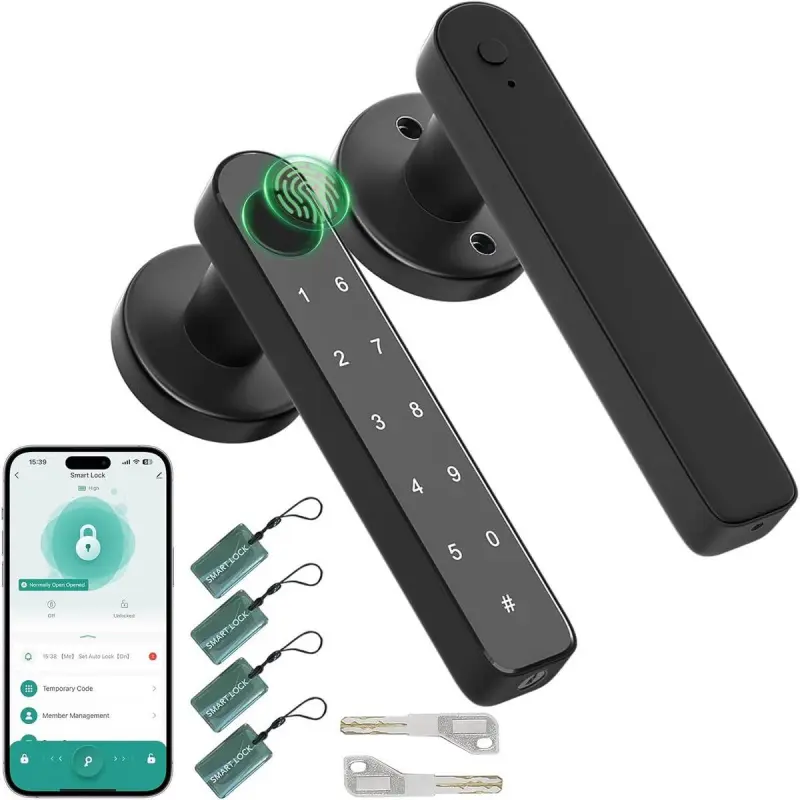 Biometric Door Knob, Modern Synthetic Fingerprint Door Handle with 5-in-1 Keyless Entry and App Control for Home and Apartment, Biometric Door Knobs