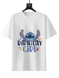 Disney Lilo & Stitch Birthday Girl Retro Floral Logo T-Shirt for Kids Featuring Stitch Design 100% Cotton Summer Wear