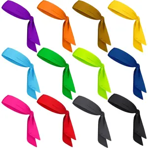 12 Pack Tie Headbands Bulk for Men Women  Athletic Tennis  Band  Karate Headbands Adjustable Elastic Bandana Sweatbands Hair Wrap Bands for Basketball Running Workout