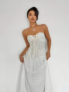 Women's Strapless Halter Top, Fit, Festival Atmosphere, Textured Fabric, Tie Detail, Adjustable, Beach, Suitable for 20-40 Years Old Women