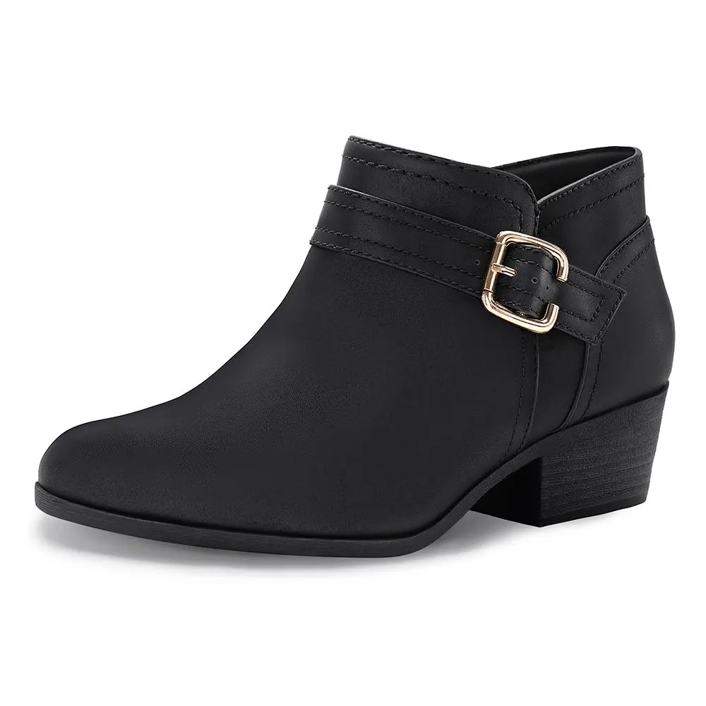 Athlefit Women's Chunky Low Heel Ankle Boots Classic Pointed Toe Side Zipper Booties boots Footwear Leather Girl Shoe