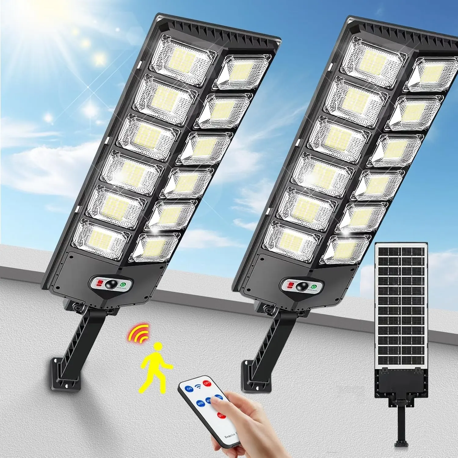Solar Street Lights Outdoor, 12000LM 6500K Waterproof LED Solar Flood Lights with Motion Sensor, Dusk to Dawn Solar-Powered Light for Outside, Security Lights for Parking Lot Yard Driveway