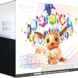 Pokémon Prismatic Evolutions Elite Trainer Box - SV: Prismatic Evolutions with 9 Booster Packs, 65 Cards, 45 Energy Cards, Organized Box & Code Card