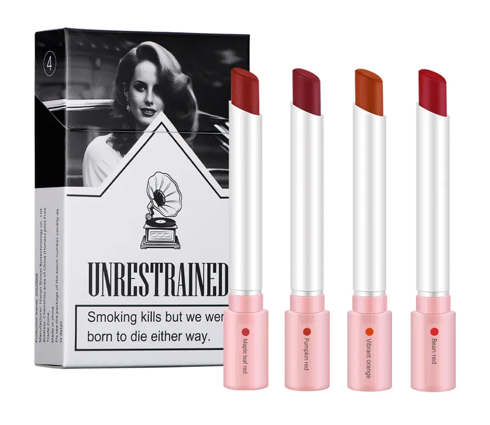 4Pcs Cigarette Case Lipstick Little Smoke Tube Style Matte Nude Lipstick Set