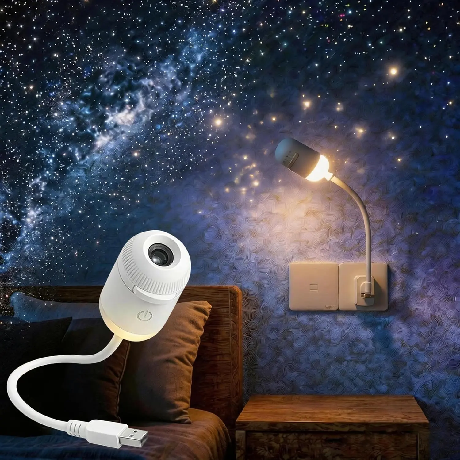 2-in-1 Portable Galaxy Starry Sky Night Light Projector, 12 Projection Films, Touch Control Adjustable Brightness,  Eye-Caring LED Light for Kids Bedroom Home Decor Gift projector night light