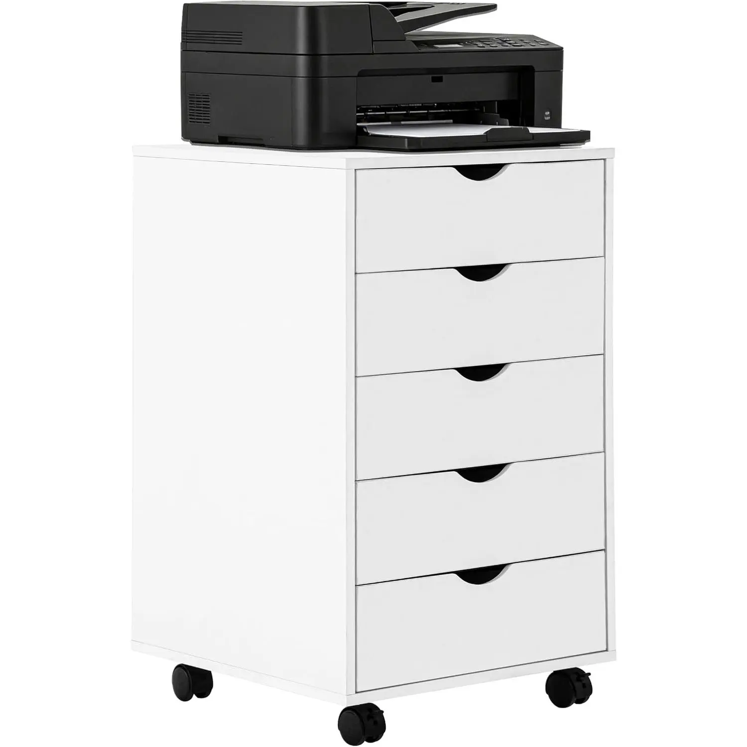 SweetGO 5-Drawer Filing Cabinet - Under Desk Wood Storage with Printer Stand, 4-Wheeled High Durability Unit, 150 lbs Capacity Racks & Shelves for Home Office, Dorms