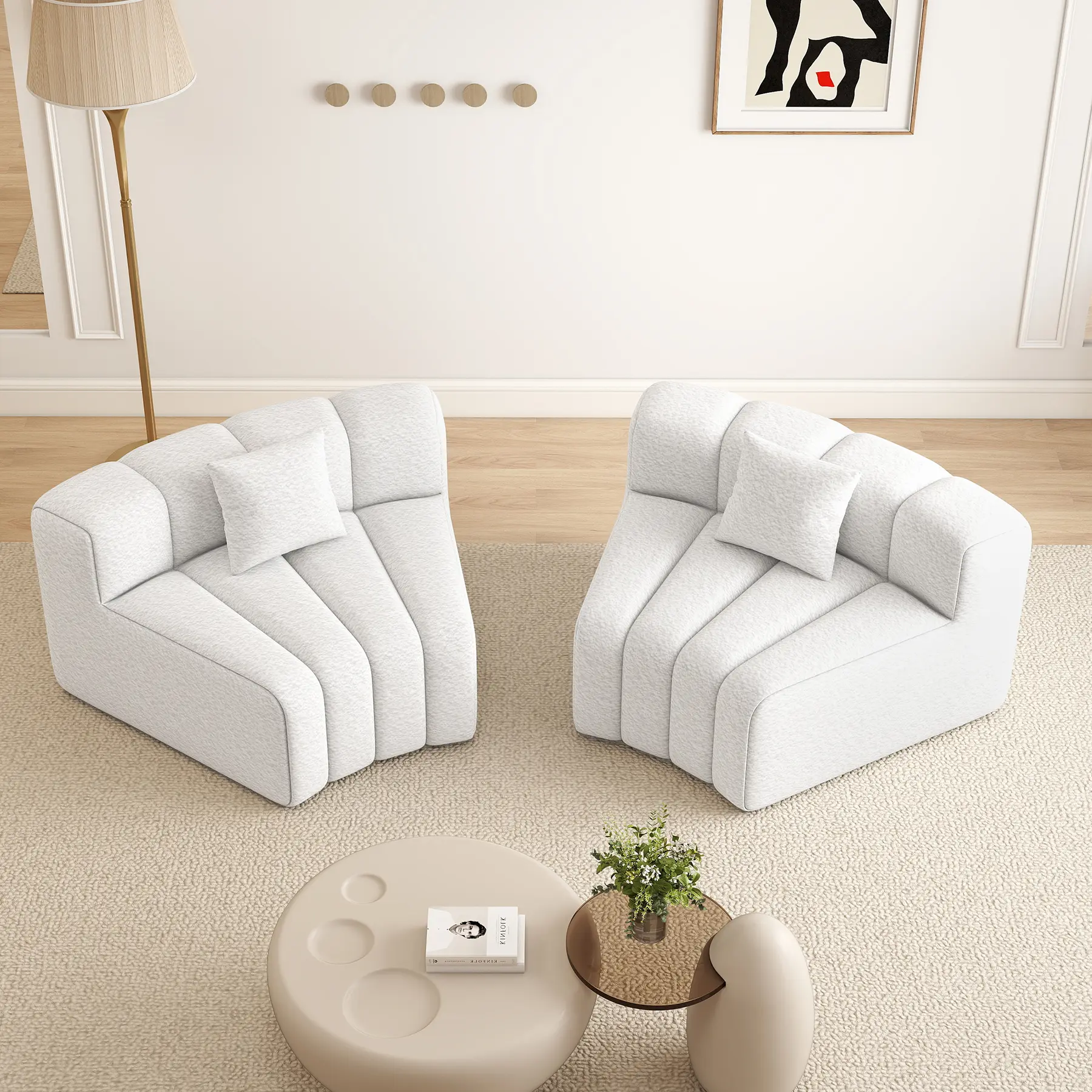 2PCS 1/8 Round Modular Sectional Sofa, 2 Seater Modern Curved Cloud Couch Modules, Convertible Boneless Couches for Living Room, No Assembly Required, Green