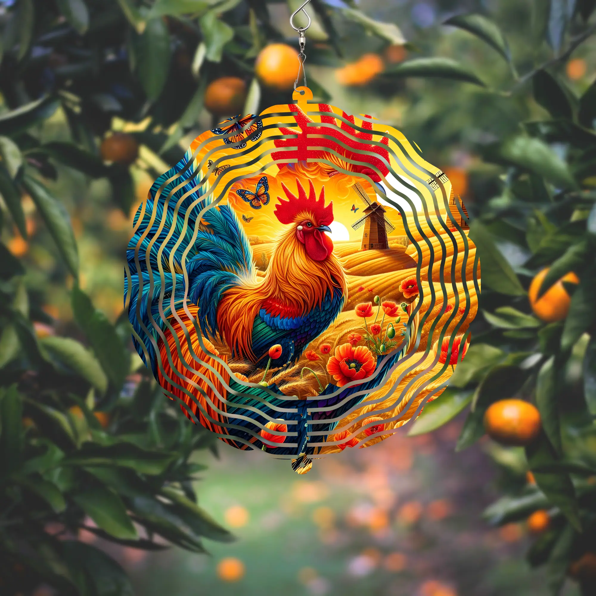 Vibrant Rooster Wind Spinner, Double-Sided Rotating Garden Art, Garden Accessories for Outdoor & Backyard Use, Outdoor Garden Accessories