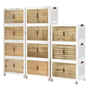 Plastic Storage Bins with Lids, Collapsible and Stackable Organizer Cabinets on Wheels for Bedroom, Living Room, Kitchen, Home, Office, Dorm - Space-Saving Design, Dorm Storage Cabinet, Storage Lockers