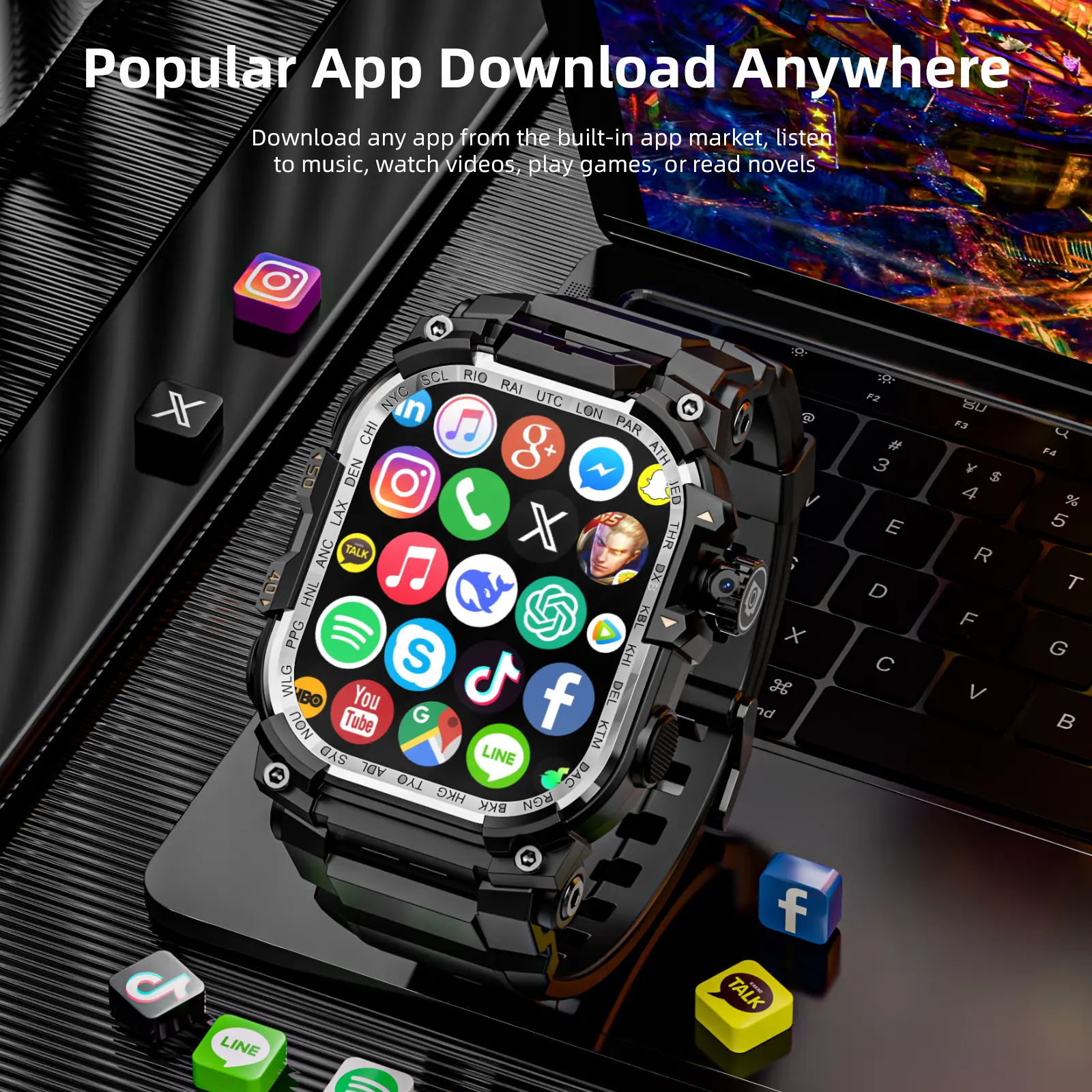 LOKMAT APPLLP 7 MAX Android System Smartwatch ，With a Rotatable Camera, Taking Photos, Recording Videos And Making Video Calls，Supports SIM Card For Making Calls，2.06-inch AMOLED Screen, Download Apps, WIFI and GPS Functions.
