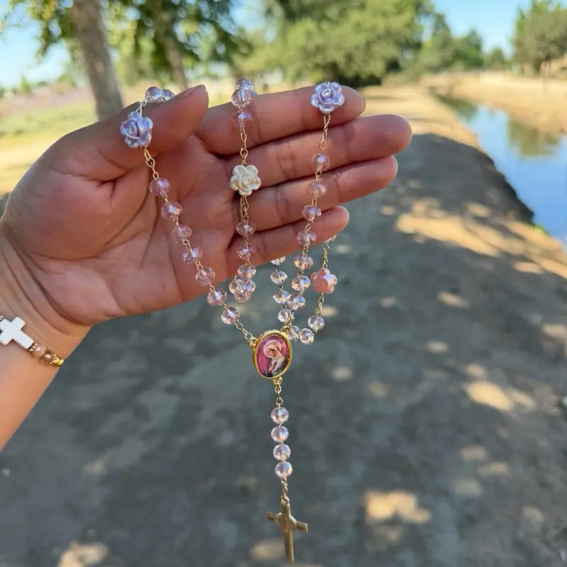 Mystical Rose Rosary, Catholic Prayer Bead Set for Religious Devotion