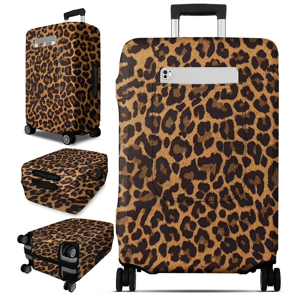 Slohif TSA-Approved Leopard Print Luggage Cover - Elastic Wrap Protective Sleeve with Stretch Fabric, Washable, Fits 18-32 Inch Suitcases, Travel Baggage Accessory