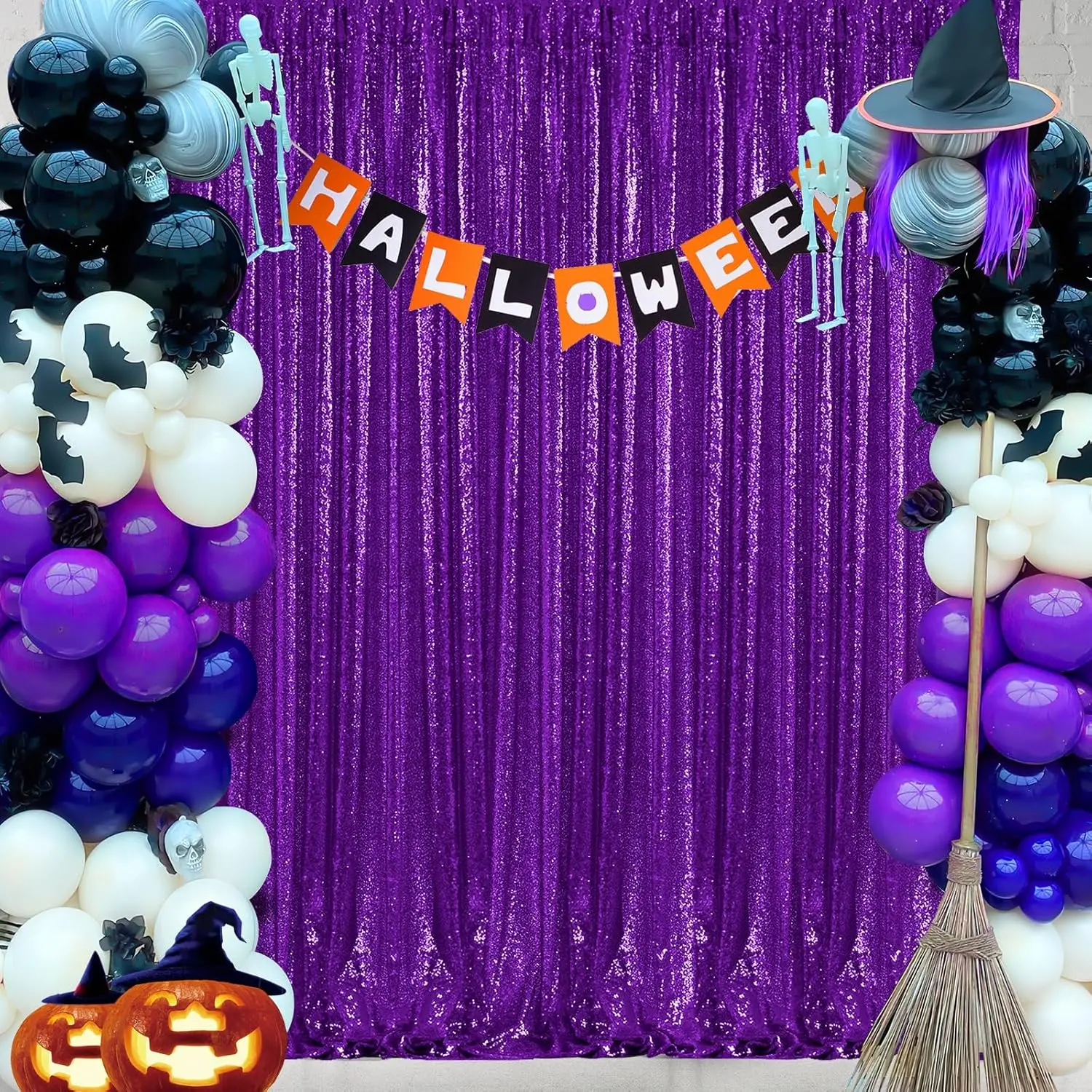 Purple Sequin Backdrop - 1Pc 4ft x 8ft Hangable Round Shiny Polyester Fibre Curtain, Indoor Photo Banner for Wedding, Business Event (Home & Festive Supplies), Banners