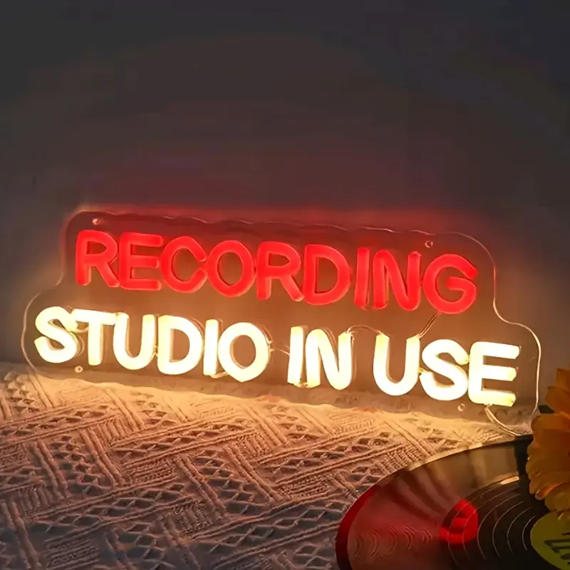 summerwins USB-Powered Rectangular Transparent LED Neon Sign "Recording Studio in Use" (16.53*5.5 in), Slogan Smart Accent Light Novelty Lighting with Pre-Drilled Wall Mount Holes, Compact Decor for Influencers, Indoor Mood Lighting for Partners,home deco