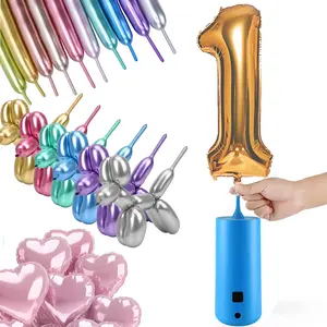 Electric Magic Balloon Pump, Electric Air Inflator Party Air Blower Pump with 1 Nozzle 1 Balloon  and 10 count Long Balloons, for Twisty Curly Balloon, Foil Balloons