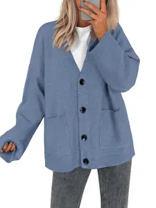 BTFBM Fall Fashion Button Down Cardigan Sweaters for Women Trendy V Neck Long Sleeve Knit Winter Coat Outerwear