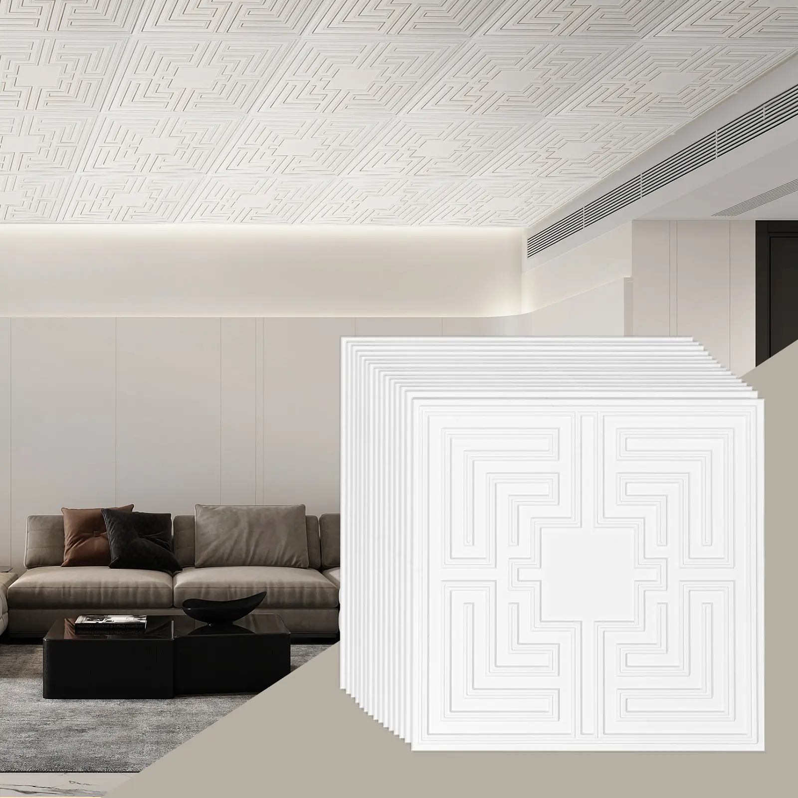 【Summerfinds】VEVOR Ceiling Tiles,12-Pack 24 x 24 inDrop Ceiling Tiles Premium PVC SheetEasy Installation/ Cutting Plastic Glue-up Ceiling TileCeiling Covering for Home/Office DecorationWhite Echo Pattern