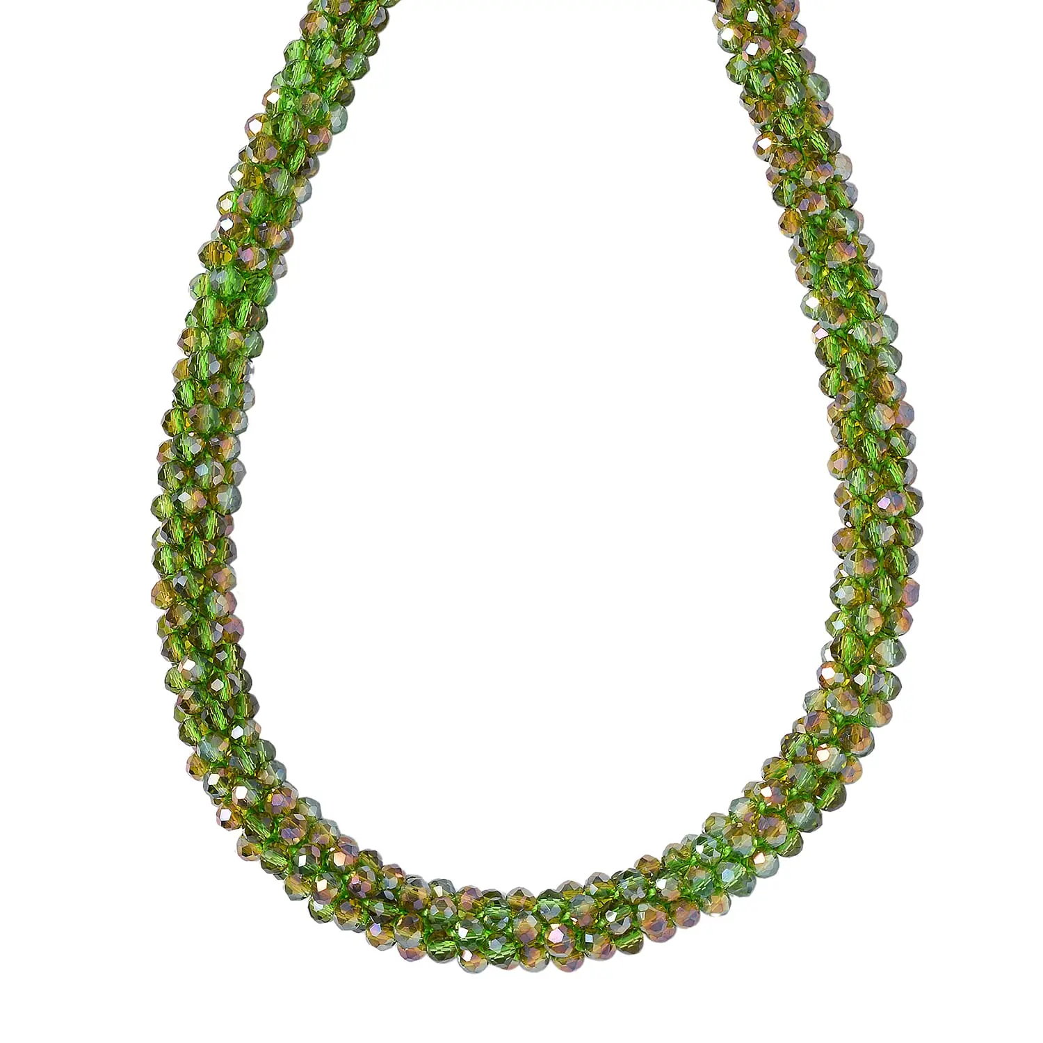 White Magic Color Glass Beaded Necklace 20-22 Inches in Silvertone
