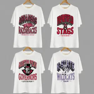 Retro College Graphic Tee | Vintage Varsity White T-Shirt | Classic Campus Style Shirt | Custom Your Team PTS