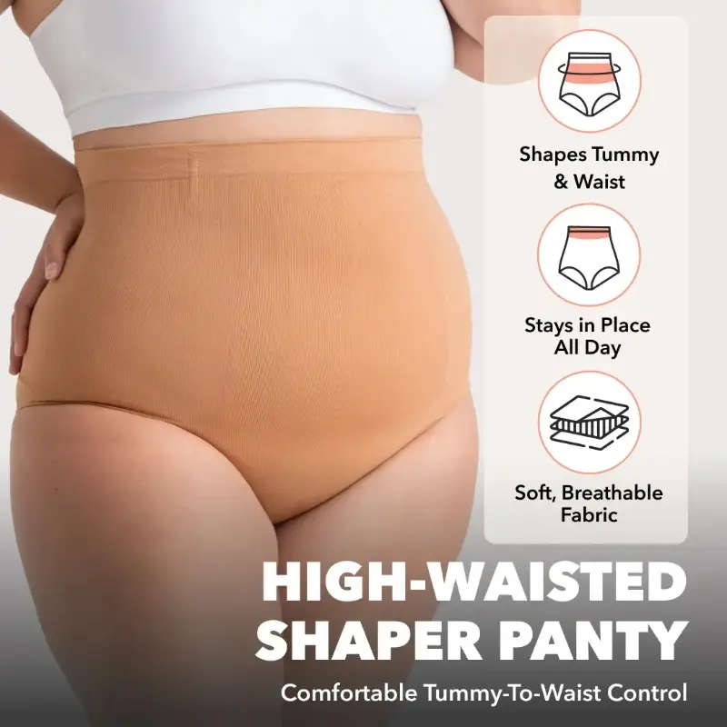 Shapermint High-Waisted Shapewear Panty with Seamless Design & Anti-slip Silicone Strip Fabric Compression Smooth Womenswear Breathable