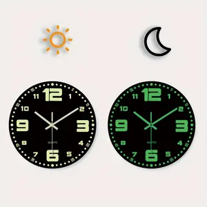 Modern black luminous clock, 12 inch Tuscan-style silent analog wall clock with no ticking sound, battery-powered, suitable for bedroom, living room, kitchen, and office decor.