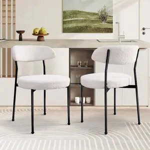 Boucle Upholstered Dining Chairs Set of 2/4 with Curved Backrest & Metal Legs
