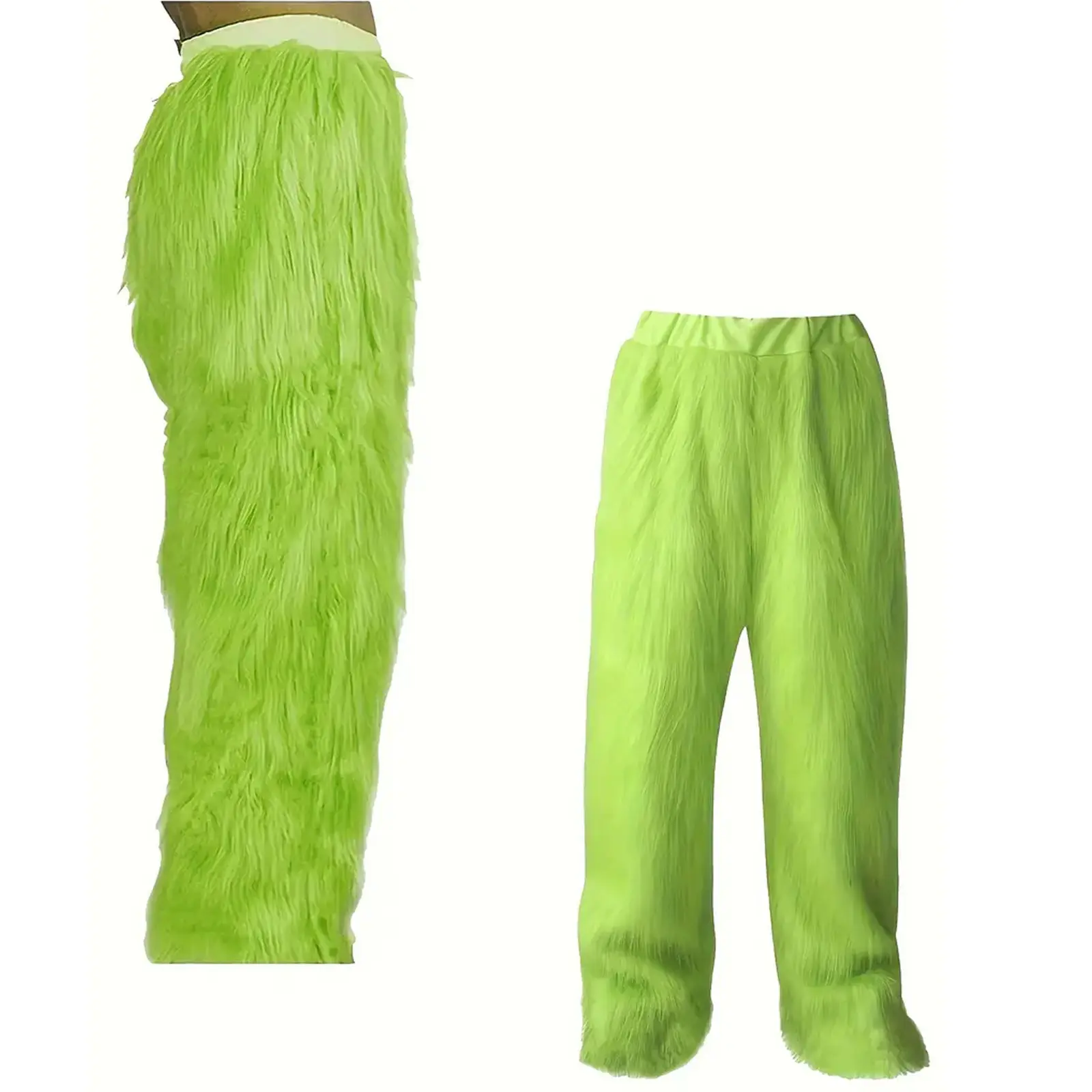 Menswear Green Plush Fabric Breathable Monster Cosplay Costume for Men - Furry Pants Adult Outfit (Halloween, Christmas)