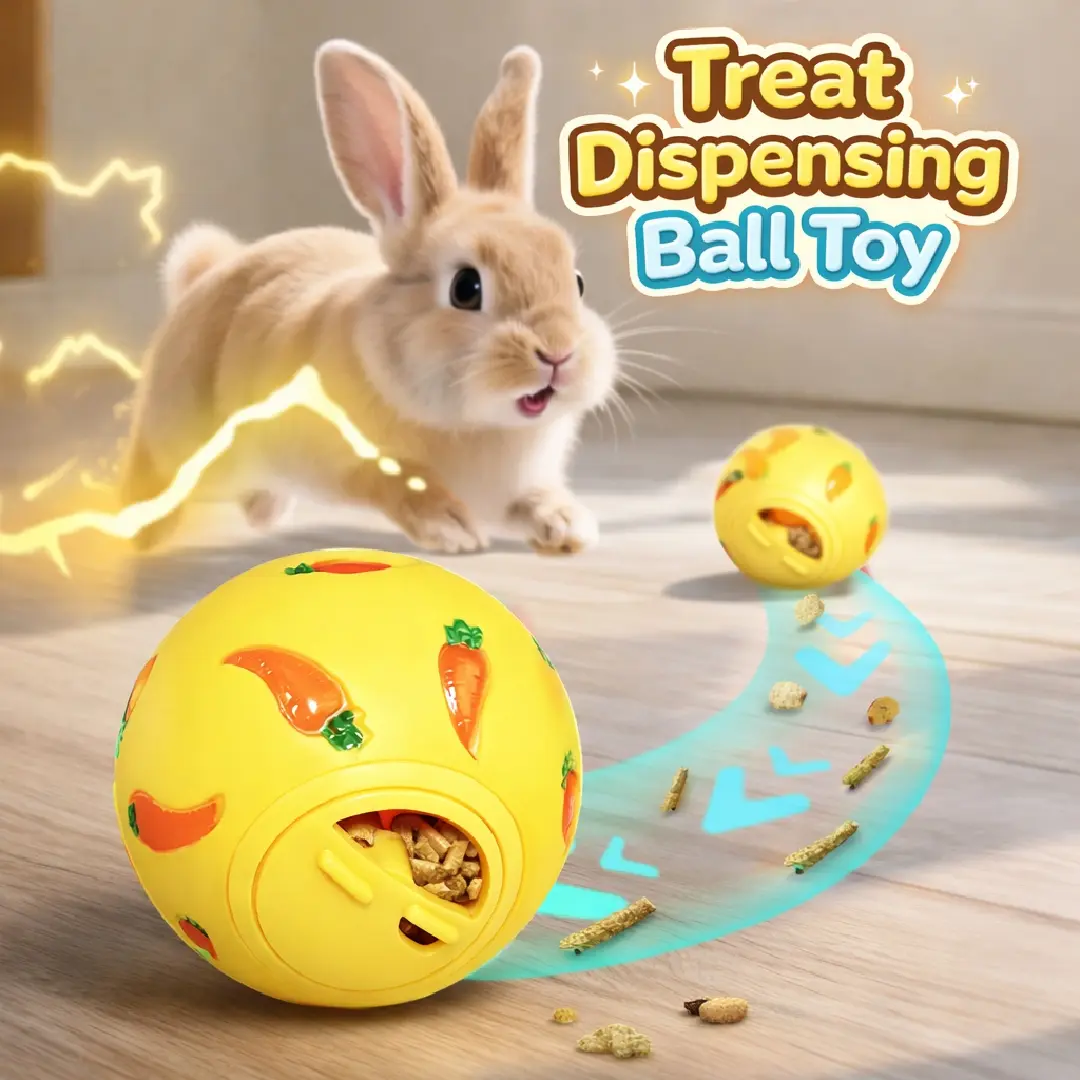 Rabbit Treat Dispenser Toy – Interactive Puzzle Slow Feeder Ball for Bunny, Guinea Pigs & Small Pets, Feeding