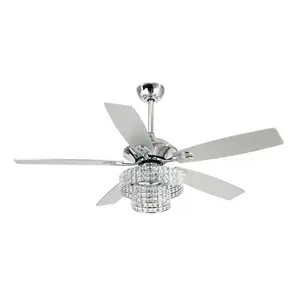 Parrot Uncle 52" Nowthen Modern Crystal Chandelier Ceiling Fan With Led Light And Remote Control 5 Blades Chrome