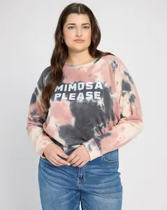 Plus Size "Mimosa Please" Tie Dye Graphic Pullover