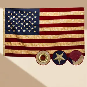 Vintage Style Tea Stain American Flag, Embroidered Us Flag 3x5 Feet, Patriotic Decor Banner, Outdoor & Home Decoration