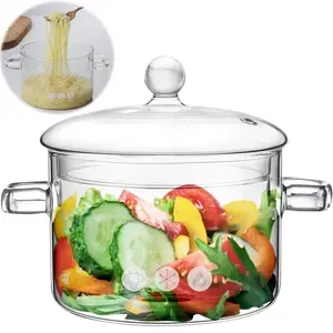 Thickened Clear Borosilicate Glass Cooking Pot, Stew Pot with Lid & Integrated Strainer | Dual Heat Resistant Handles Soup Pot | Induction Cooktop Stovetop Safe | Lead Free Food Grade Dishwasher Safe | For Home Kitchen Soup Pasta Milk Tea Baby Food