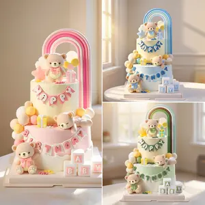 12-Piece Rainbow Teddy Bear Baby Cake Decoration Set, Gift Box, Clouds & Stars, Durable PVC Design, Perfect for Birthdays, Weddings, Anniversaries