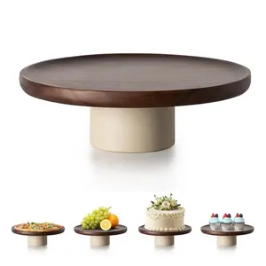 Summervibes 9/11 inch Rustic Acacia Wood Cake Stand Natural Wooden Clay Wedding Cake Pedestal Serving Stand for Cupcake Dessert Bites Display in Party Birthday Beautiful Farmhouse Kitchen Decor Smooth Finish Durable Easy Care Summervibes