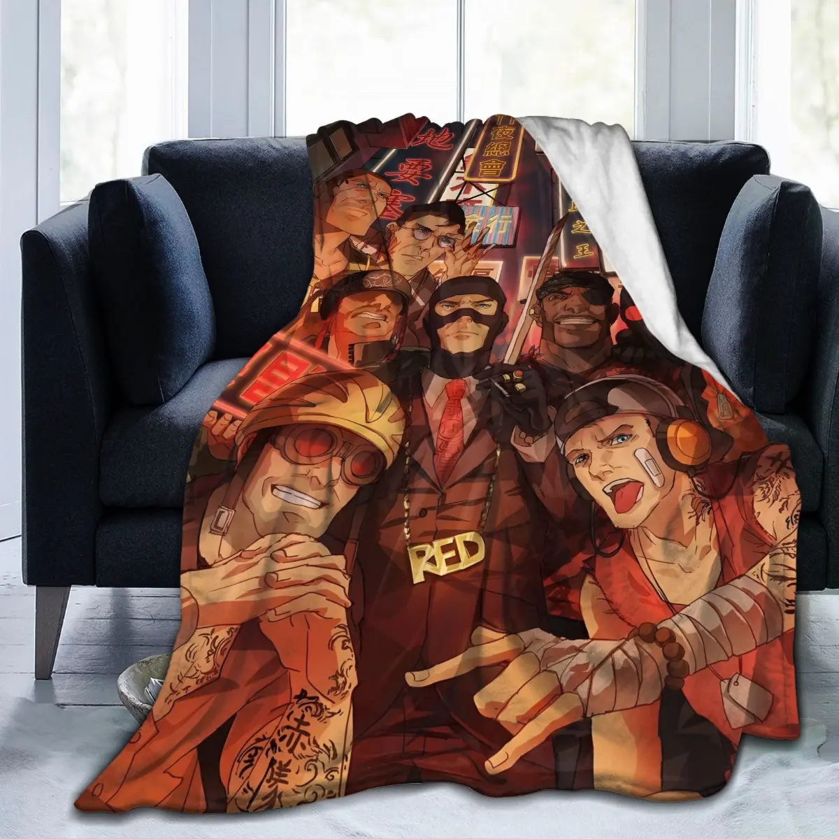 Team Fortress 2 Plush Blanket with Iconic Characters All Season Soft Comfortable Machine Washable PC Console Gaming Bedspread Ideal Gift for TF2 Fans