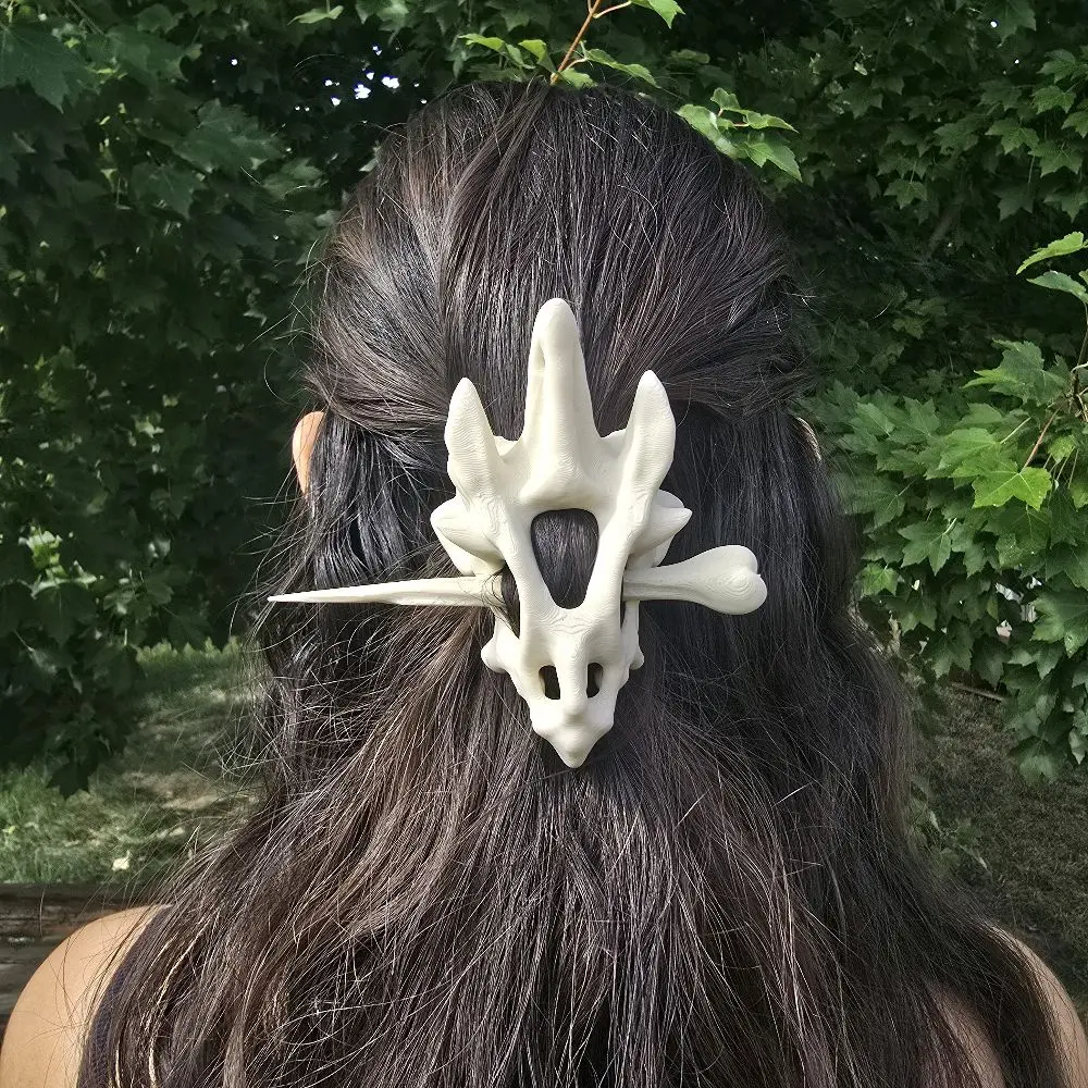 Skull and Bone Hair Pin Dragons Cats Bats Deer Dinosaur and Ravens 3D Printed Unique Design Regular Mini Sizes