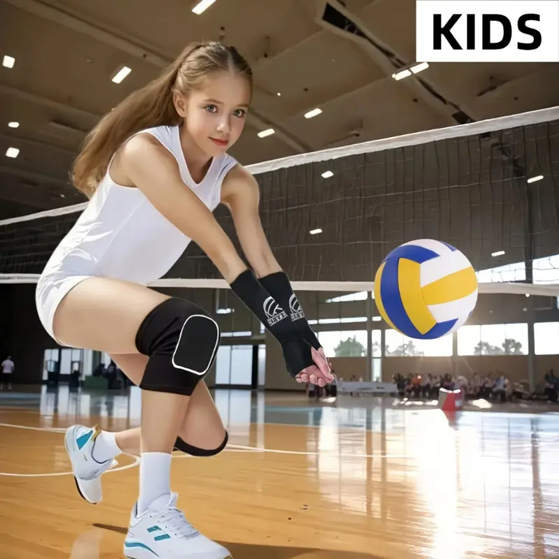 Youngsters Volleyball Knee Pads And Volleyball Arm Sleeves with Protection Pad Compression Forearm Wrist Guard with Thumb Hole Soft Breathable for Hitting Passing, Young Boys And Girls Age 8-16, Volleyball Training