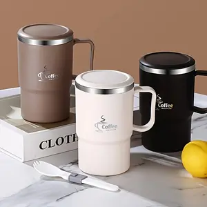 1 Insulated Stainless Steel Coffee Mug with Handle, Built-in Tea Infuser, Flip Lid, and Folding Spoon, Perfect for Office Use, Valentine's Day, Mother's Day, and Christmas Gifts