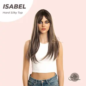JBEXTENSION 22 Inches Scalpiana Straight Dark Brown with Blonde Highlight 3.5X4 Hard Silky Top Natural Scalp Effect Wig ISABEL SILKY TOP