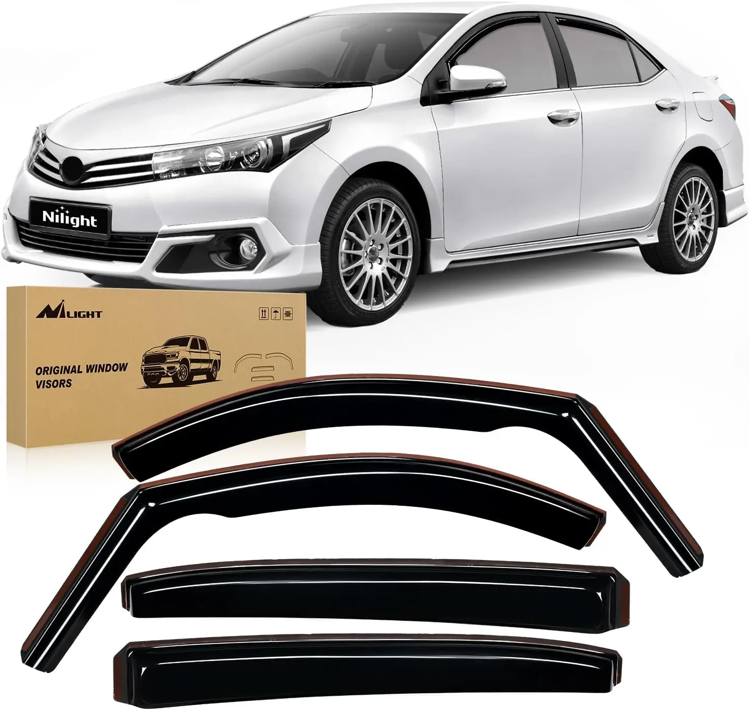 Nilight Acrylic Aerodynamic In-Channel Rain Guards - Anti-Fog Window Deflectors, Vent Visors, All Weather Car Accessories with Double Fixation, Self-Adhesive, Tough & Shatterproof for 2020-2025 Toyota Corolla Sedan, 4PCS, Tough And Shatterproof