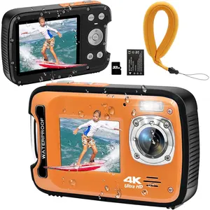 Underwater Camera 4K 48MP Autofocus Selfie Dual Screen  with Floating Strap and 32GB Card, 17FT Compact  Digital Camera for Snorkeling