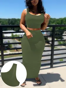 2 Piece Set Womenswear Sexy Sporty Casual Slim Fit Knit, Crop Tank Top + High Waist Skirt, Stretch Breathable, Street Style, Beach Vacation, Date Party
