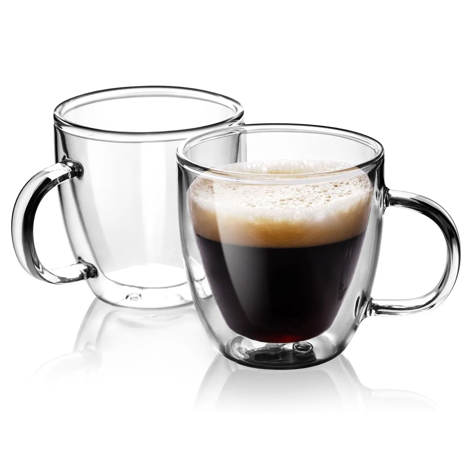 2-Piece 5oz/150ml Double Wall Insulated Glass Coffee Mugs with Handles, Kitchenware Drinkware