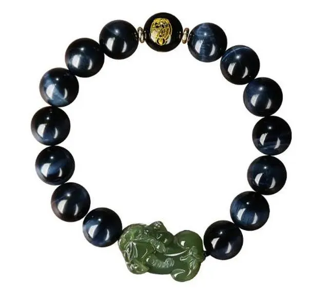 Exquisite High-Quality Ceramic Pixiu Charm Beaded Bracelet - 14mm Jade Beads, 18cm Length, Chinese Mythology Symbolic Luck Collectible Cultural Stone Carving Item, Exquisite Bracelet, High Quality Bracelet