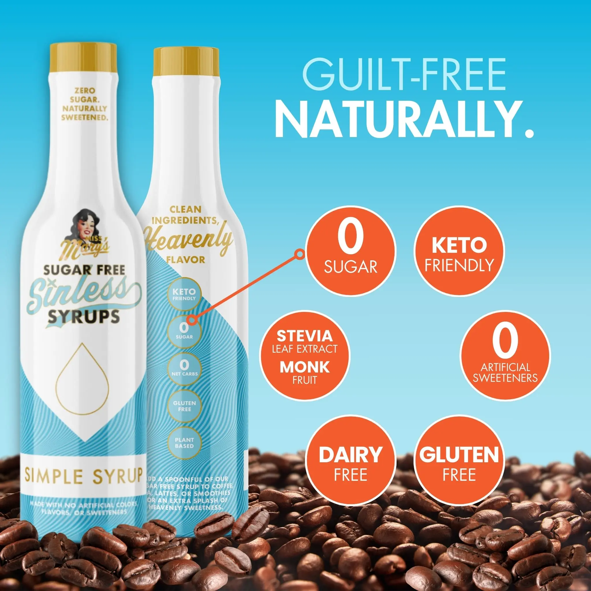 Miss Mary's Mix Sinless Simple Syrup 750ml Sugar-Free Keto-Friendly Stevia Leaf Extract Monk Fruit Sweetener